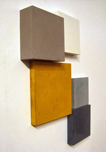 Deer Isle Sunset, 5 memory blocks, plaster, wax and panel, 15 x 20 x 2 inches overall, Simmons College Exhibition, CN-0905